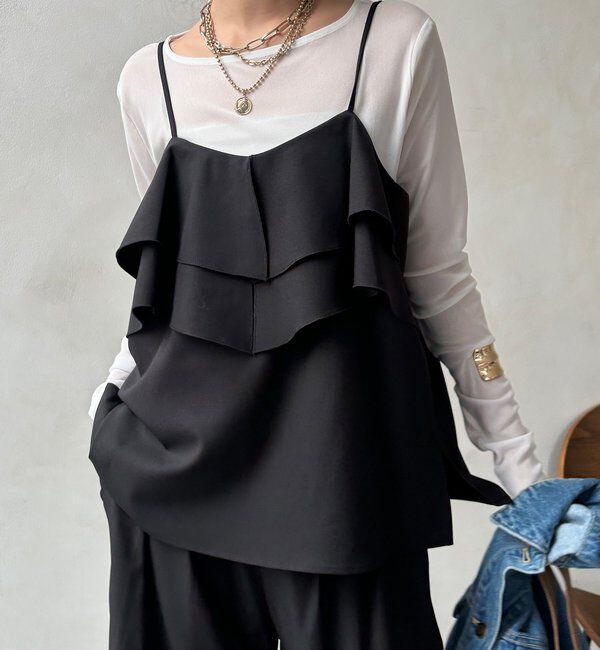  「【セットアップ可能】ドライタッチフリルキャミ」|シャツ・ブラウス|ブラック