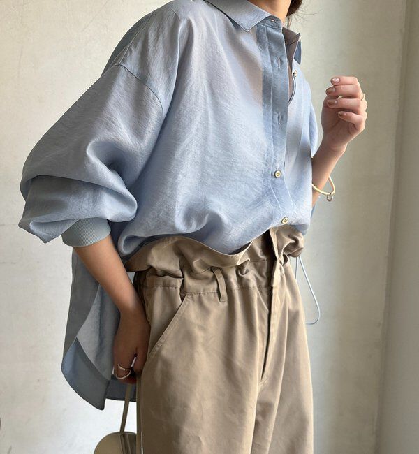  「袖リブ襟付シアースピンドルブラウス」|シャツ・ブラウス|ブルー