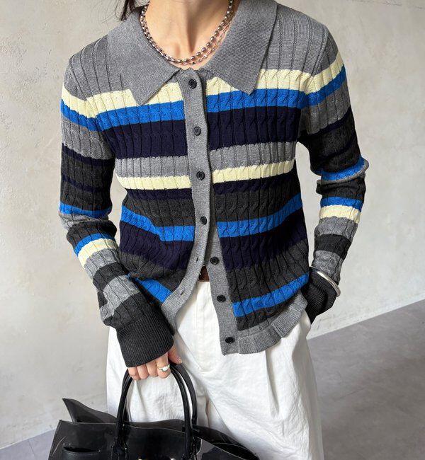  「【WEB限定】マルチボーダーポロニット」|ニット・セーター|