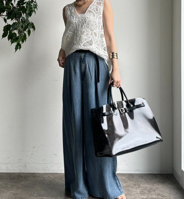  「ベルト付リヨセルデニムパンツ」|デニム|