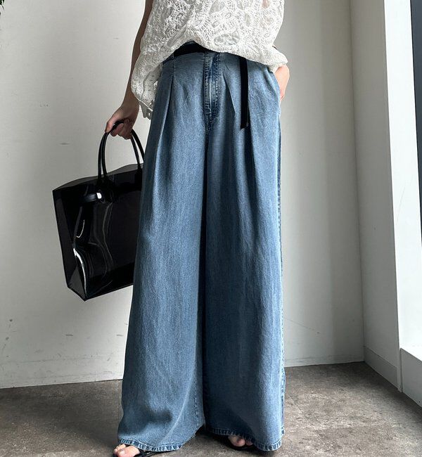  「ベルト付リヨセルデニムパンツ」|デニム|