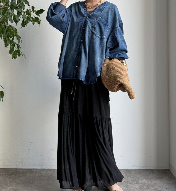  「シアーデニム袖リブVVシャツ」|シャツ・ブラウス|
