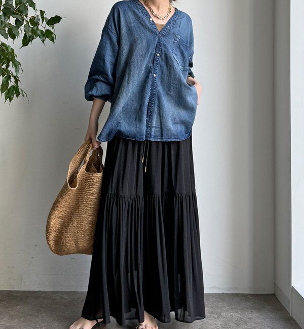  「シアーデニム袖リブVVシャツ」|シャツ・ブラウス|