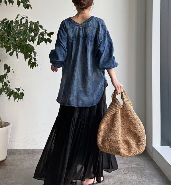  「シアーデニム袖リブVVシャツ」|シャツ・ブラウス|