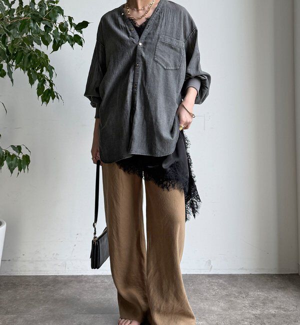  「シアーデニム袖リブVVシャツ」|シャツ・ブラウス|