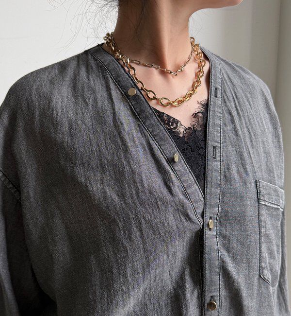  「シアーデニム袖リブVVシャツ」|シャツ・ブラウス|