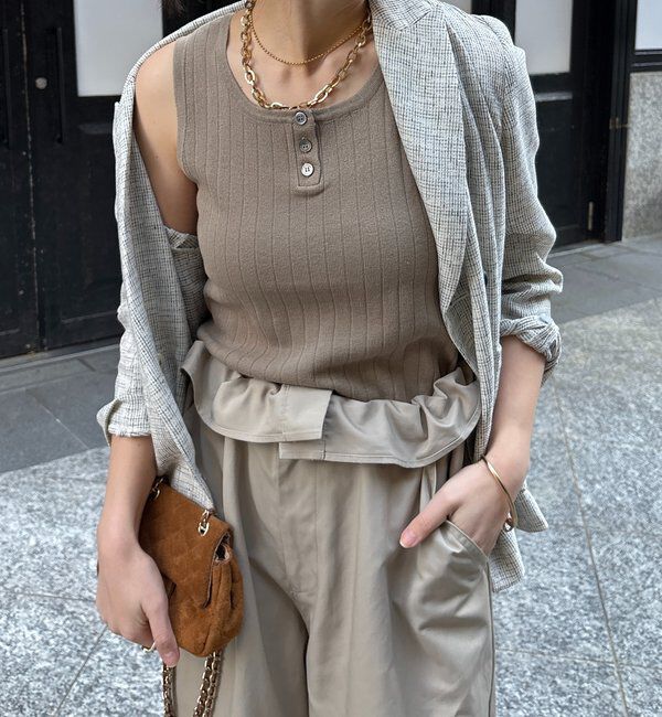  「ヘンリーネック前後2WAYニットタンク」|ニット・セーター|ベージュ