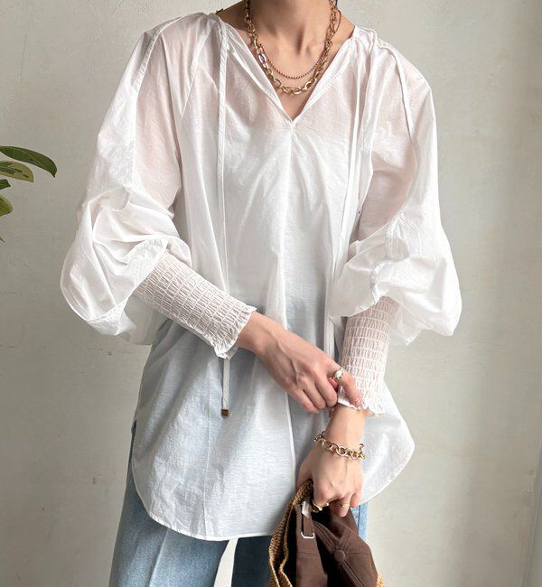  「シャーリングカフチュニックブラウス」|シャツ・ブラウス|ホワイト