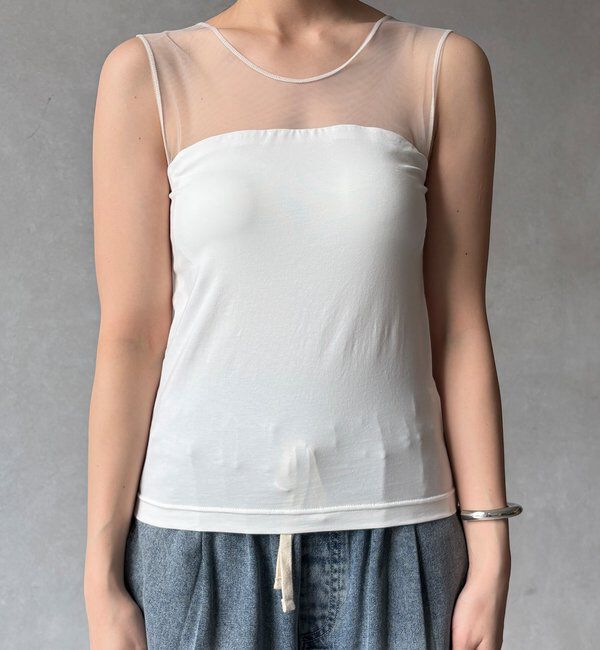  「【WEB限定】カップ付チュール切替タンク」|Tシャツ・カットソー|