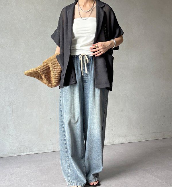  「【WEB限定】カップ付チュール切替タンク」|Tシャツ・カットソー|