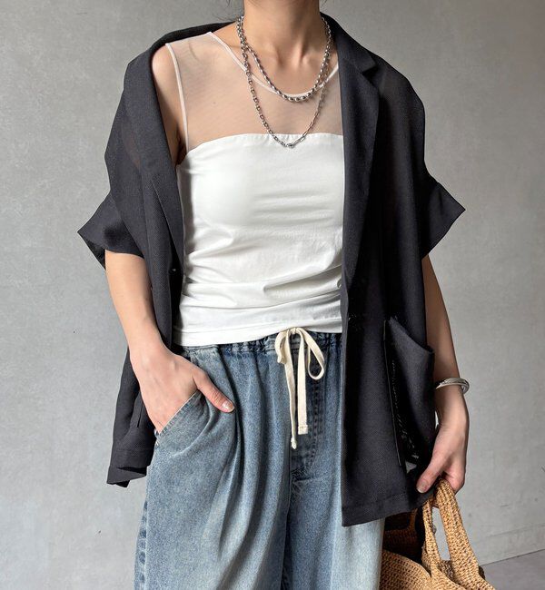  「【WEB限定】カップ付チュール切替タンク」|Tシャツ・カットソー|