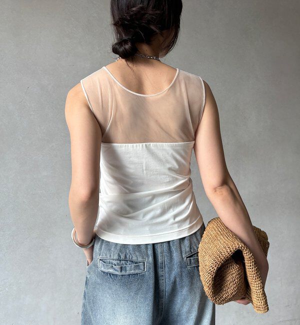  「【WEB限定】カップ付チュール切替タンク」|Tシャツ・カットソー|