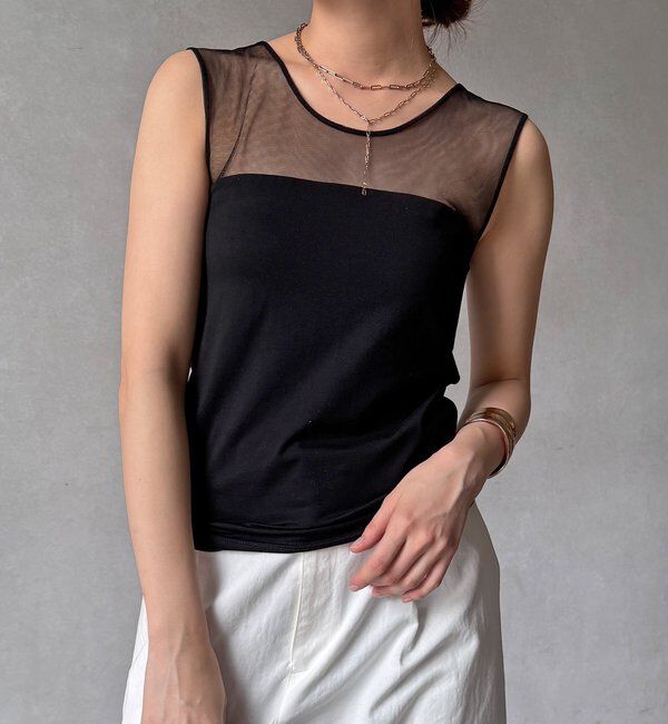  「【WEB限定】カップ付チュール切替タンク」|Tシャツ・カットソー|