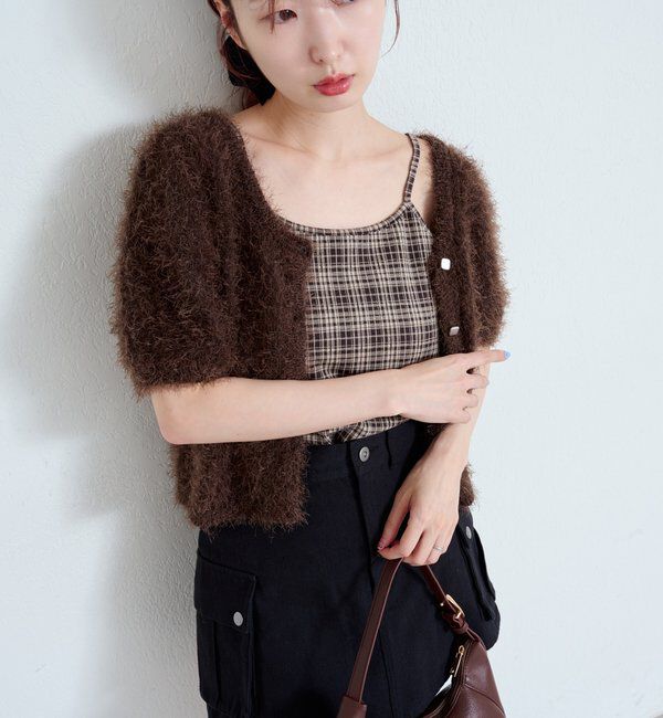  「【新色追加/セットアップ対応/前後2WAY】シャギー半袖カーディガン」|カーディガン|