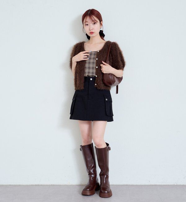  「【新色追加/セットアップ対応/前後2WAY】シャギー半袖カーディガン」|カーディガン|