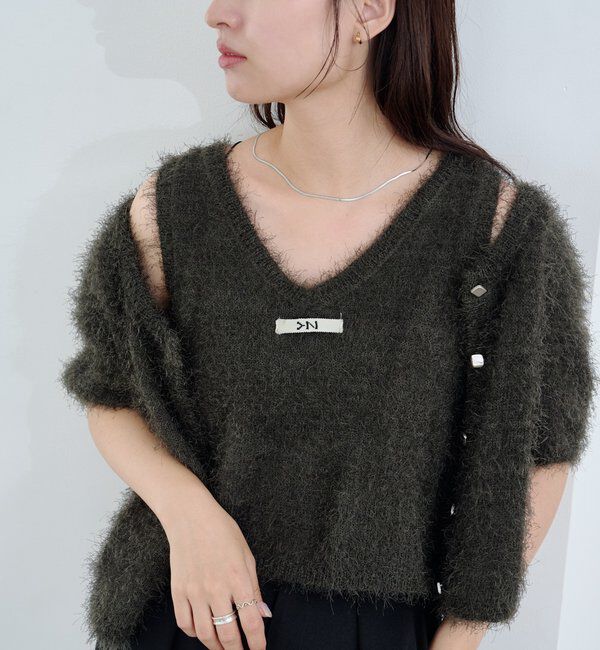  「【新色追加/セットアップ対応/前後2WAY】シャギー半袖カーディガン」|カーディガン|