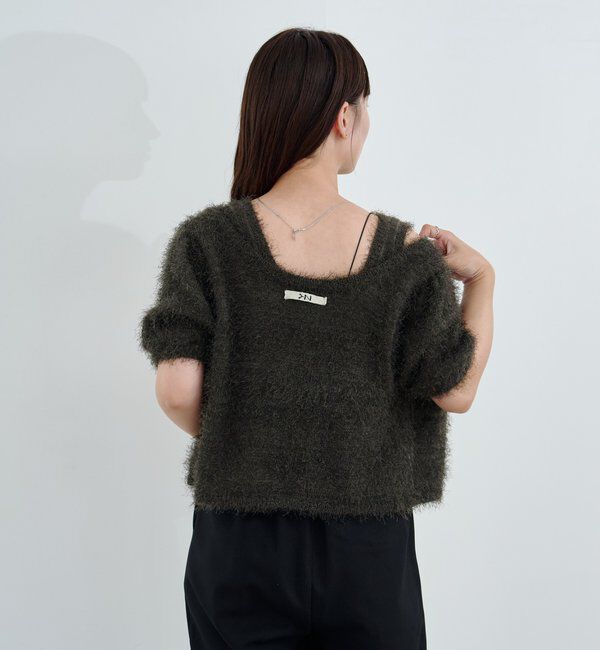  「【新色追加/セットアップ対応/前後2WAY】シャギー半袖カーディガン」|カーディガン|