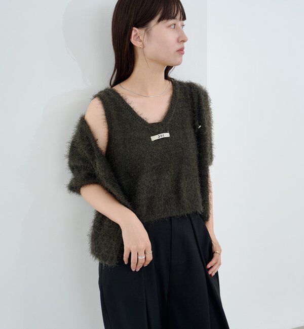  「【新色追加/セットアップ対応/前後2WAY】シャギー半袖カーディガン」|カーディガン|