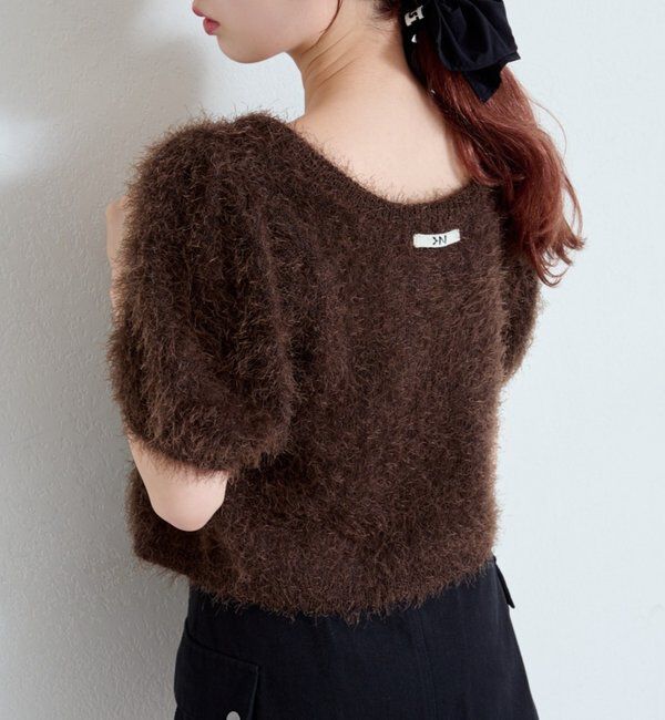  「【新色追加/セットアップ対応/前後2WAY】シャギー半袖カーディガン」|カーディガン|ダークブラウン