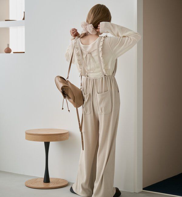  「【2サイズ展開/低身長サイズ/着丈調節可】フリルサロペット」|オールインワン|