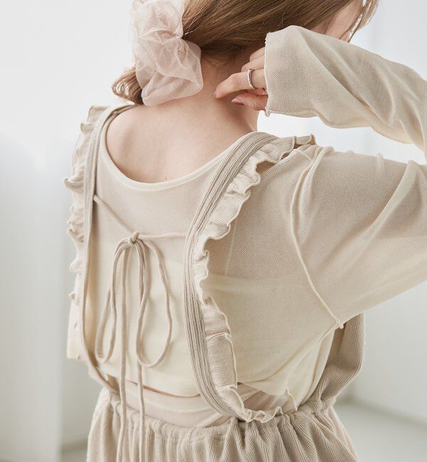  「【2サイズ展開/低身長サイズ/着丈調節可】フリルサロペット」|オールインワン|