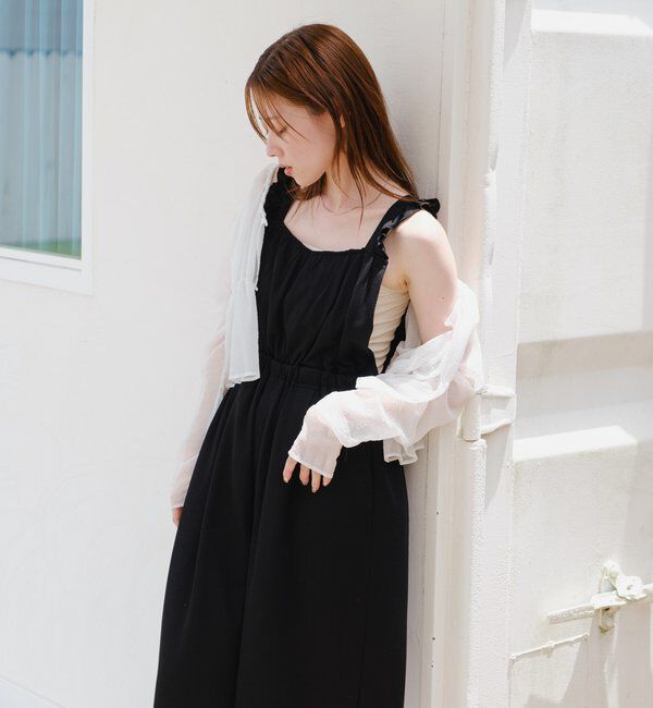  「【2サイズ展開/低身長サイズ/着丈調節可】フリルサロペット」|オールインワン|