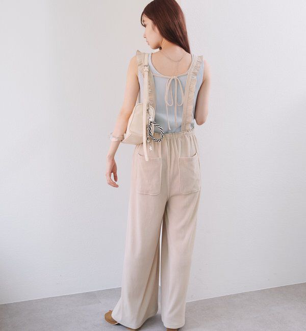  「【2サイズ展開/低身長サイズ/着丈調節可】フリルサロペット」|オールインワン|