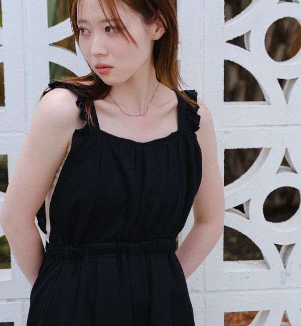  「【2サイズ展開/低身長サイズ/着丈調節可】フリルサロペット」|オールインワン|