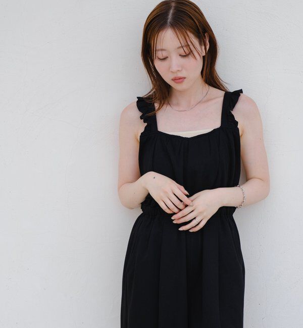  「【2サイズ展開/低身長サイズ/着丈調節可】フリルサロペット」|オールインワン|