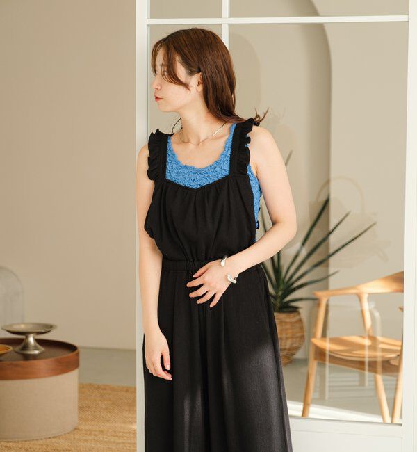  「【2サイズ展開/低身長サイズ/着丈調節可】フリルサロペット」|オールインワン|