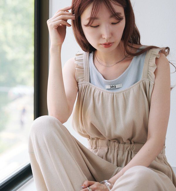  「【2サイズ展開/低身長サイズ/着丈調節可】フリルサロペット」|オールインワン|