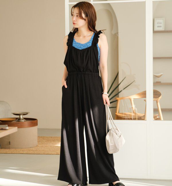  「【2サイズ展開/低身長サイズ/着丈調節可】フリルサロペット」|オールインワン|