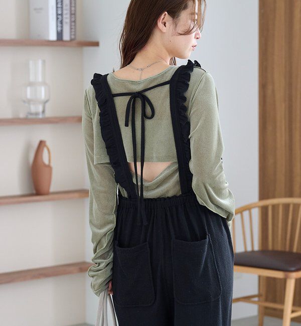  「【2サイズ展開/低身長サイズ/着丈調節可】フリルサロペット」|オールインワン|