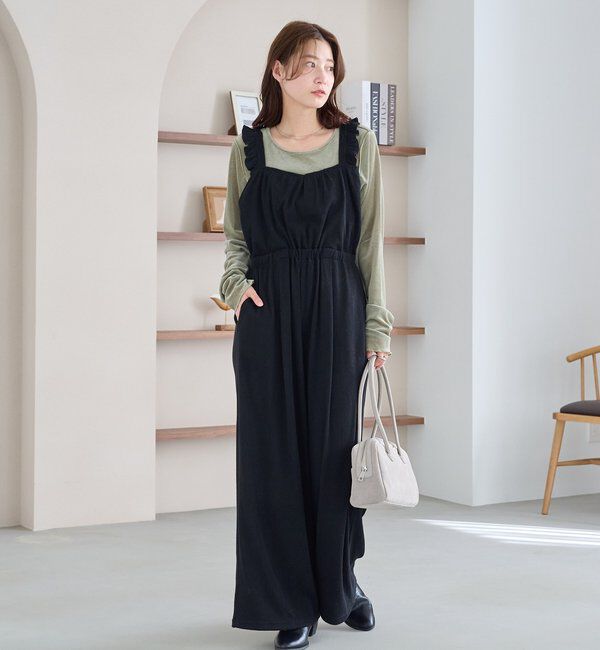  「【2サイズ展開/低身長サイズ/着丈調節可】フリルサロペット」|オールインワン|