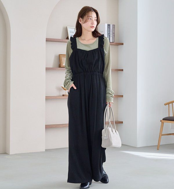  「【2サイズ展開/低身長サイズ/着丈調節可】フリルサロペット」|オールインワン|