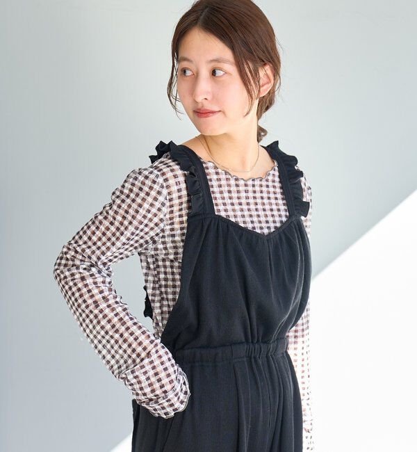  「【2サイズ展開/低身長サイズ/着丈調節可】フリルサロペット」|オールインワン|