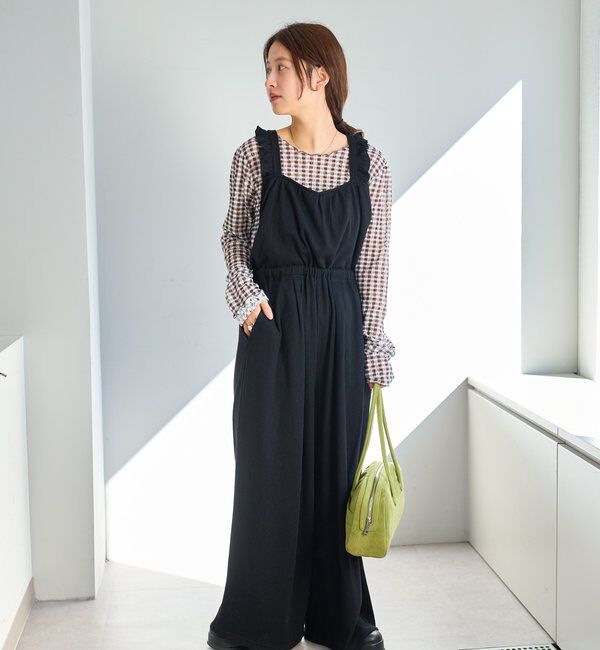  「【2サイズ展開/低身長サイズ/着丈調節可】フリルサロペット」|オールインワン|