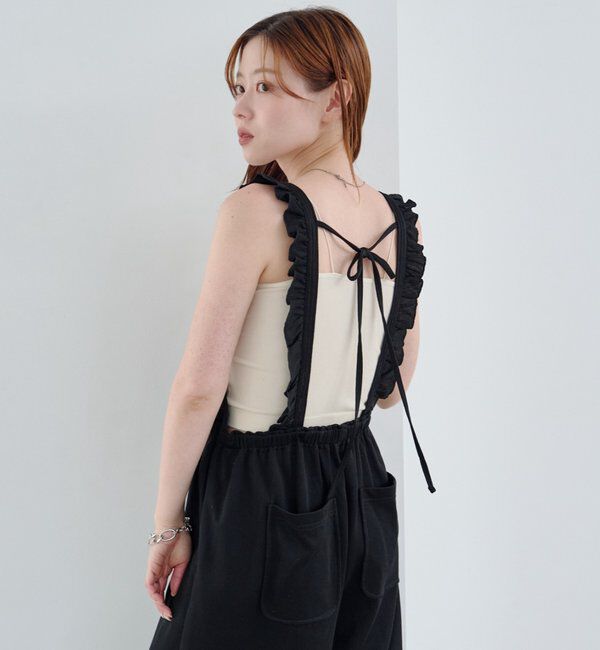  「【2サイズ展開/低身長サイズ/着丈調節可】フリルサロペット」|オールインワン|