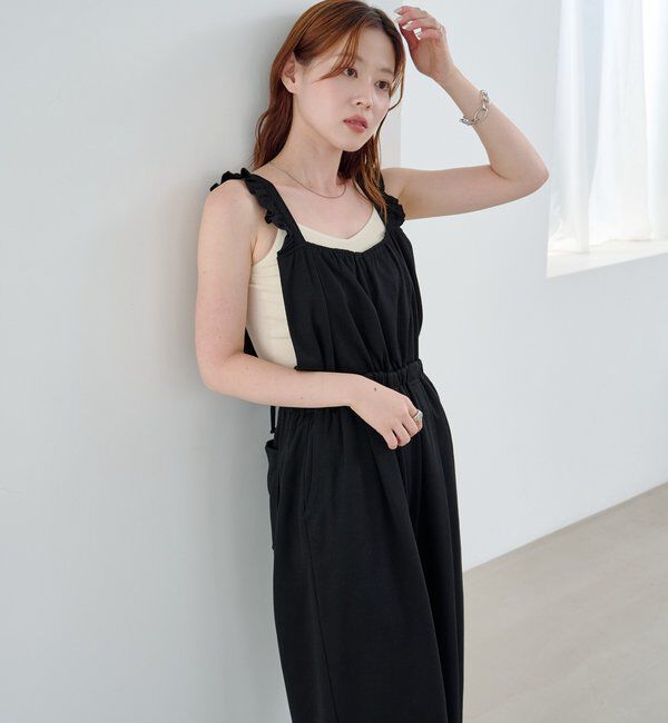  「【2サイズ展開/低身長サイズ/着丈調節可】フリルサロペット」|オールインワン|