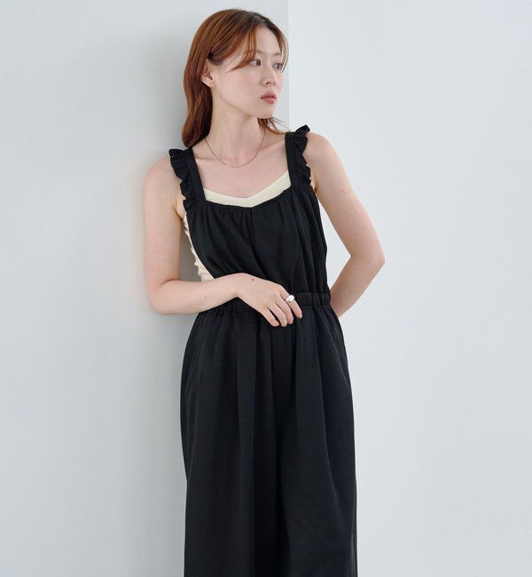  「【2サイズ展開/低身長サイズ/着丈調節可】フリルサロペット」|オールインワン|