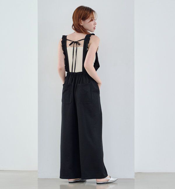  「【2サイズ展開/低身長サイズ/着丈調節可】フリルサロペット」|オールインワン|