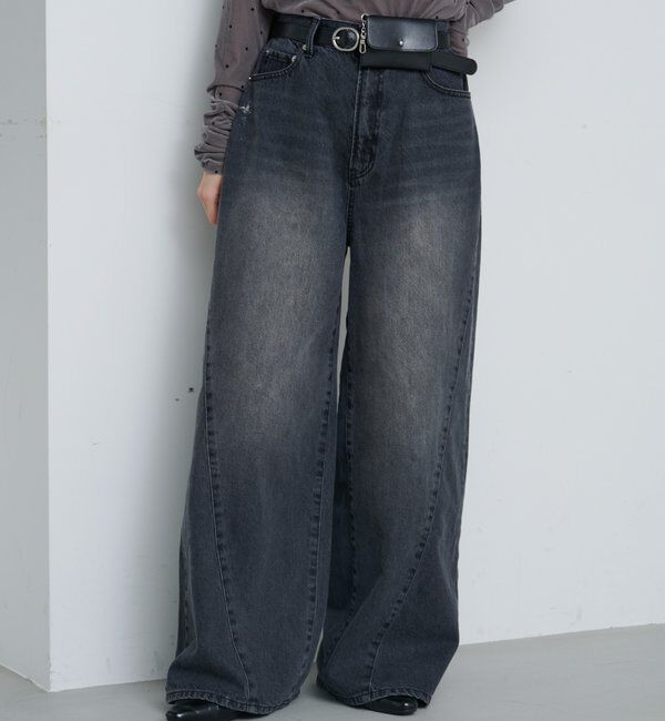  「【2サイズ展開/低身長サイズ/ウエスト調節可】カーブステッチデニム」|デニム|