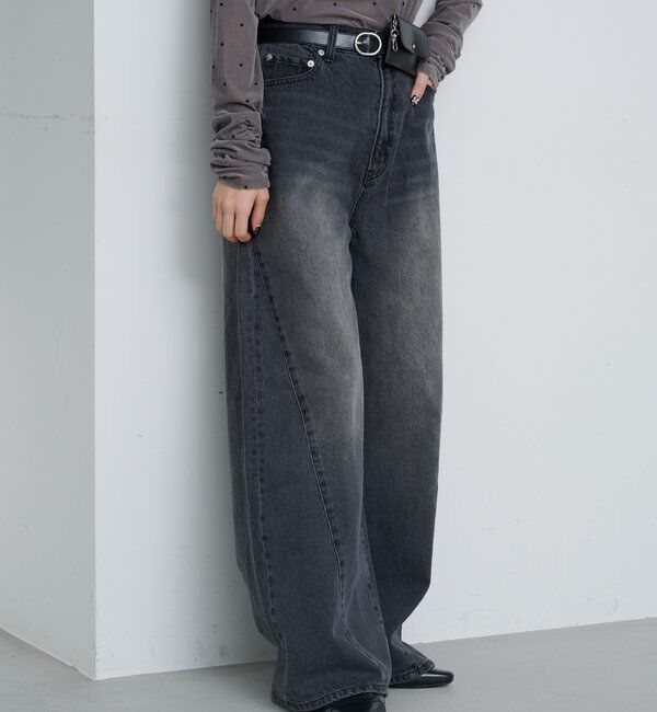  「【2サイズ展開/低身長サイズ/ウエスト調節可】カーブステッチデニム」|デニム|