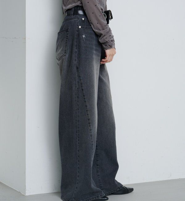  「【2サイズ展開/低身長サイズ/ウエスト調節可】カーブステッチデニム」|デニム|
