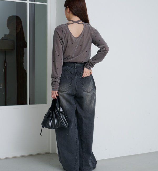  「【2サイズ展開/低身長サイズ/ウエスト調節可】カーブステッチデニム」|デニム|