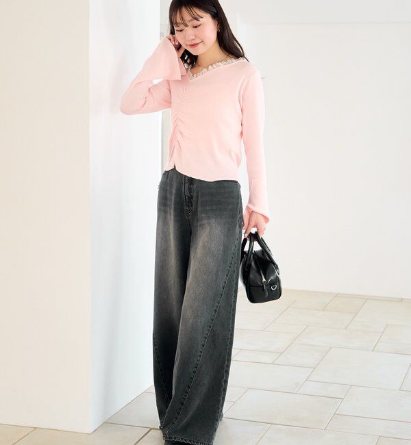  「【2サイズ展開/低身長サイズ/ウエスト調節可】カーブステッチデニム」|デニム|