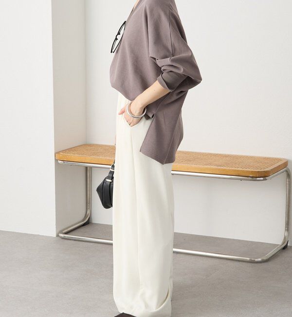  「【ウォッシャブル】【シーズンレスで使える】タックワイドスラックス」|チノ|