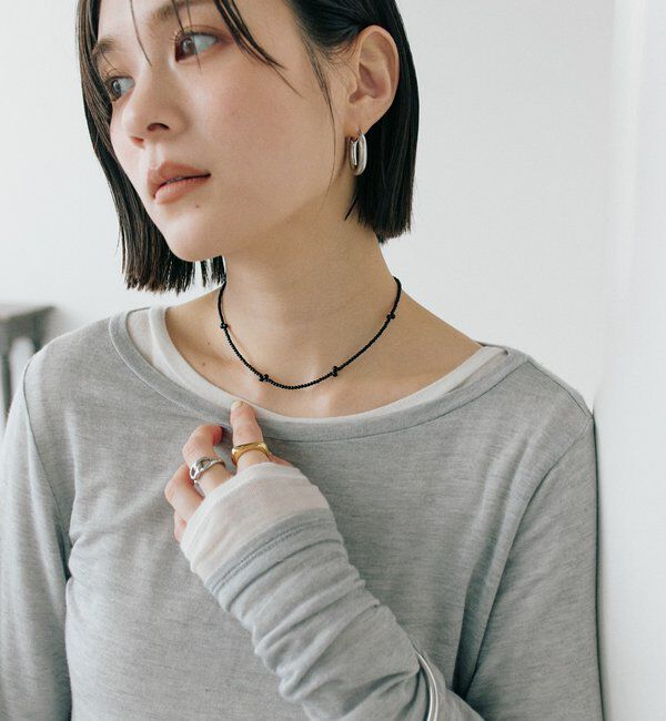  「【モードな印象】ブラックビーズアクセントチョーカー」|ブローチ・コサージュ|