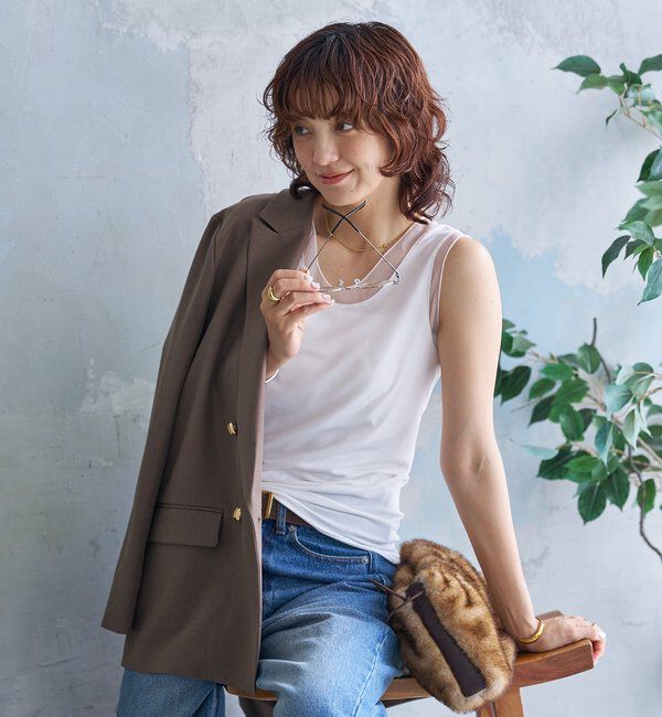  「【抜け感】チュールコンビタンク」|キャミソール|