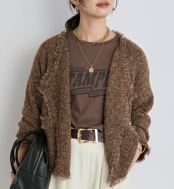  「【品のある着こなしに】リンクスツイードカーデ」|カーディガン|ブラウン